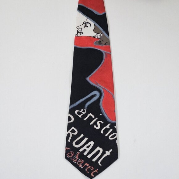 Ralph Marlin Tie Vintage Art To Wear Toulouse-Lautrec USA W3.75 L57.5  Boho - Picture 3 of 15